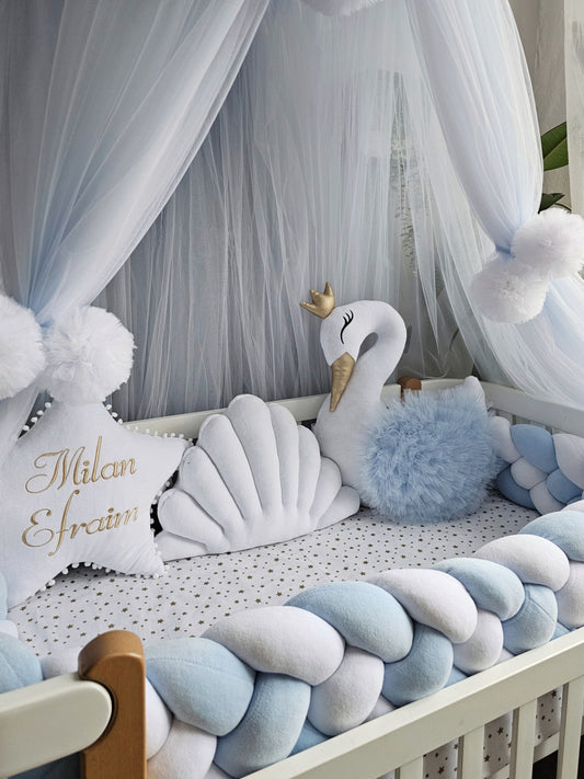 Personalized Baby Bedding Set blue white | Handmade Nursery Decor
