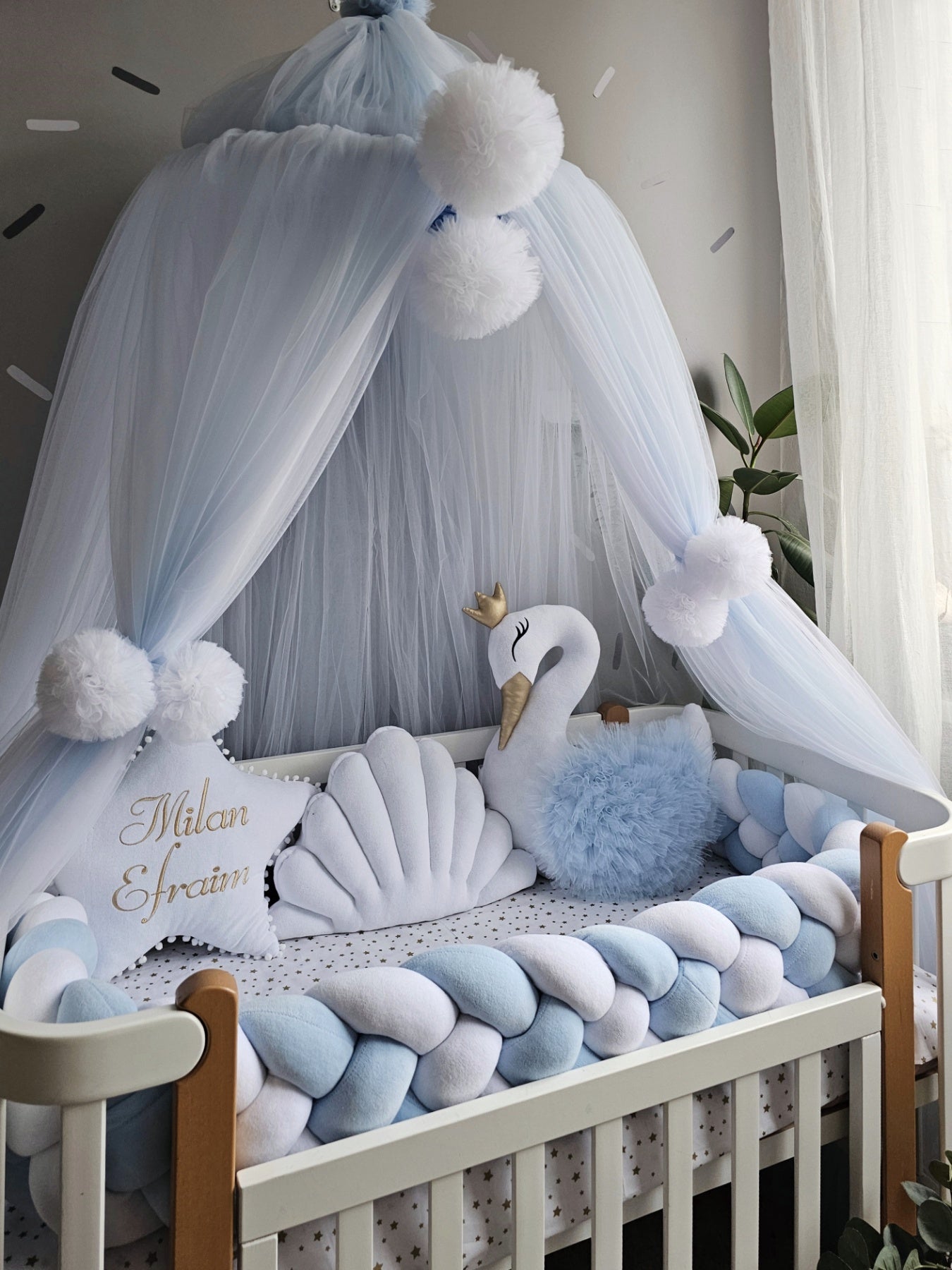 Personalized Baby Bedding Set blue white | Handmade Nursery Decor