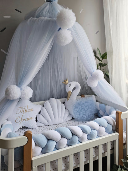 Personalized Baby Bedding Set blue white | Handmade Nursery Decor