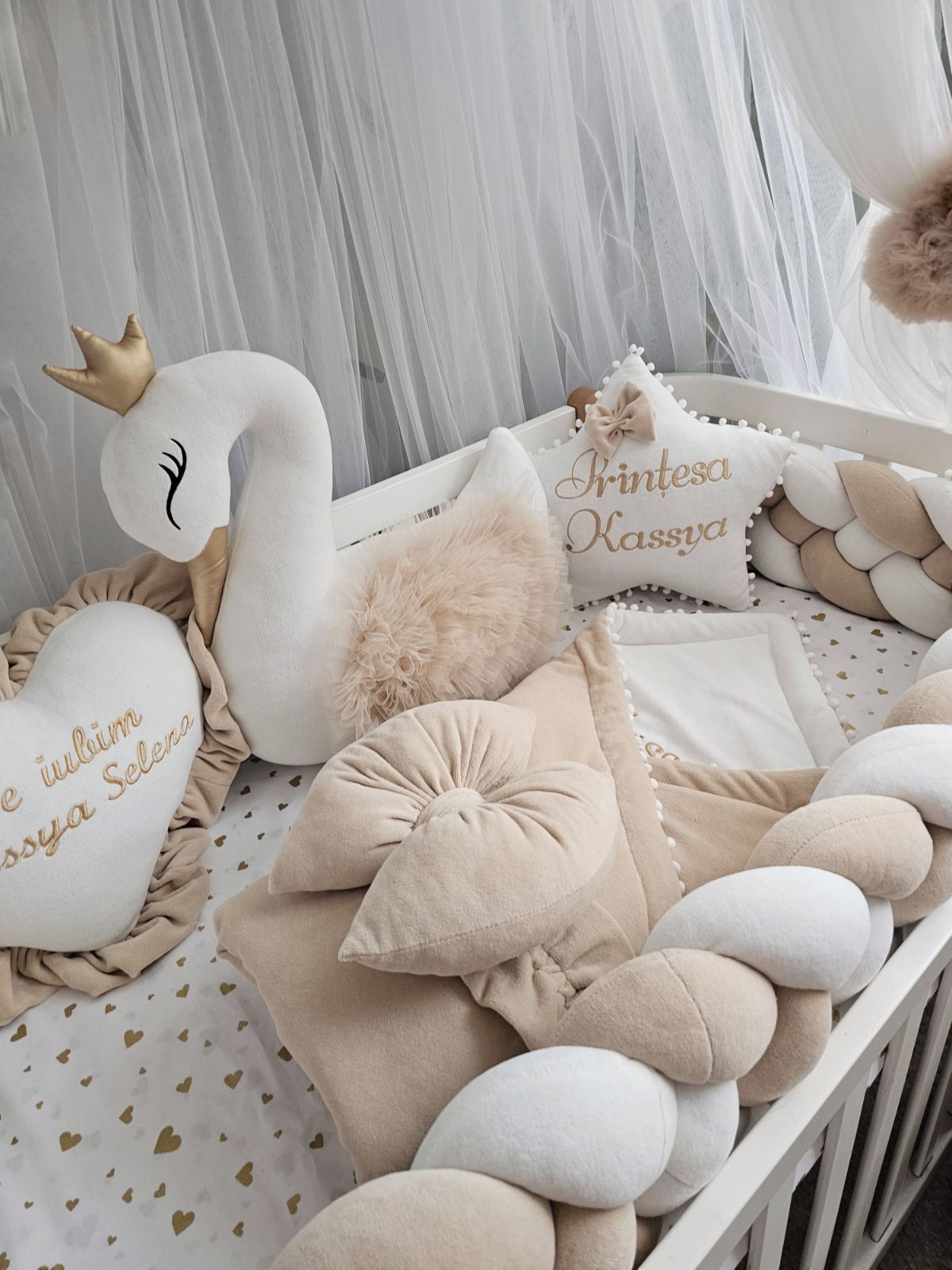 Personalized Baby Bedding Set beige| Handmade Nursery Decor