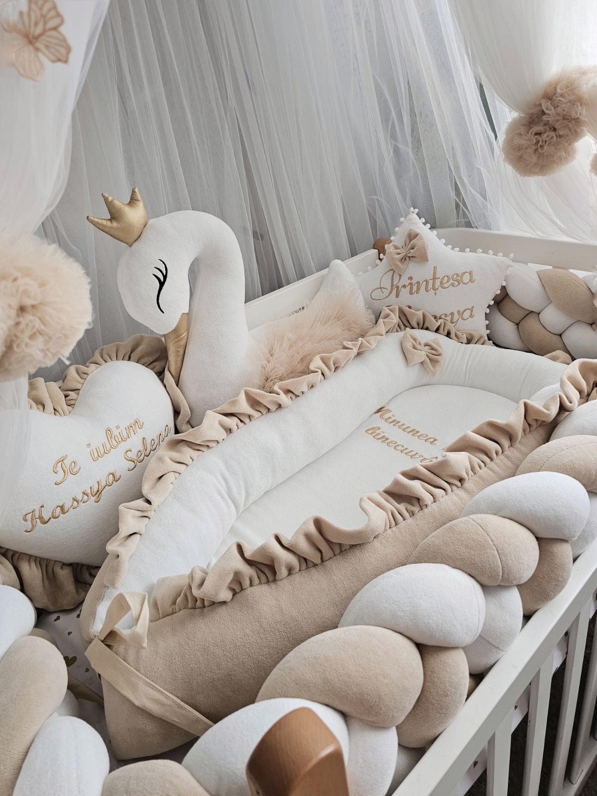 Personalized Baby Bedding Set beige| Handmade Nursery Decor