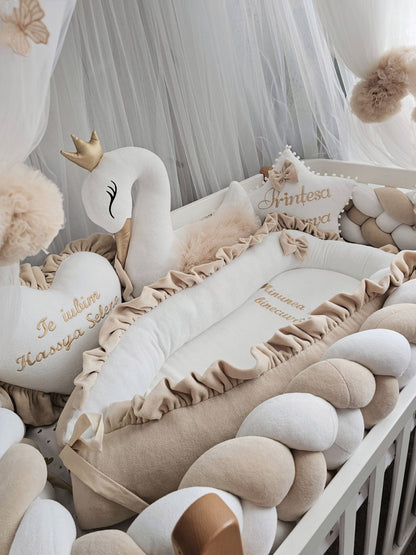 Personalized Baby Bedding Set beige| Handmade Nursery Decor