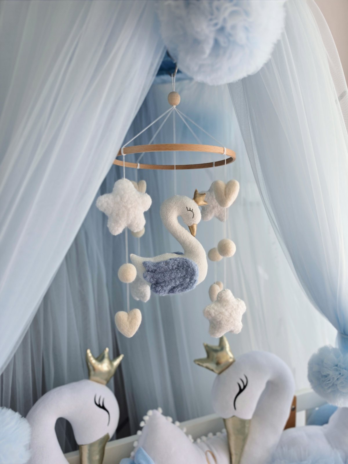 Blue Baby Bedding Set - Premium Crib Set with Swan