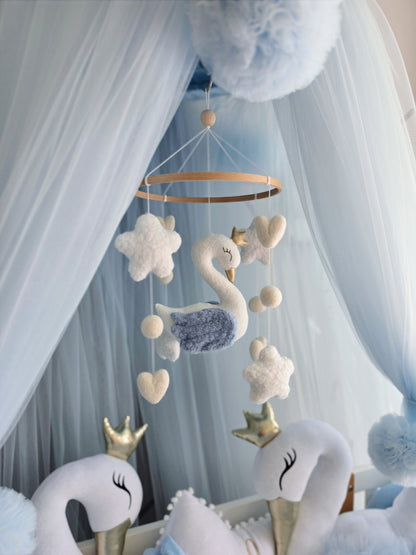 Blue Baby Bedding Set - Premium Crib Set with Swan