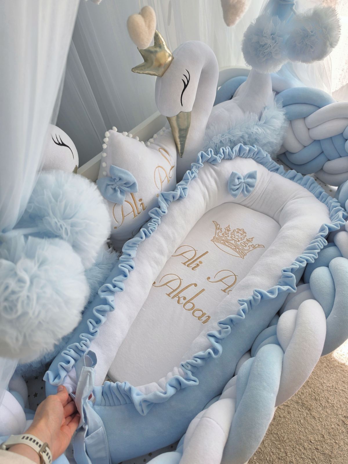 Blue Baby Bedding Set - Premium Crib Set with Swan