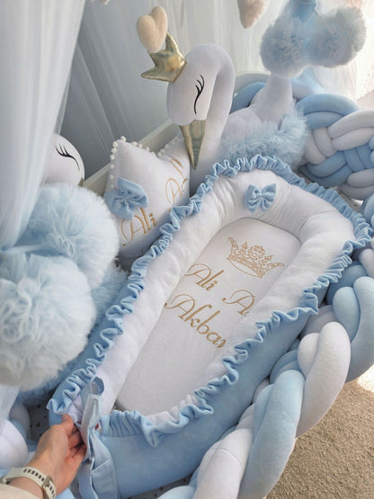 Blue Baby Bedding Set - Premium Crib Set with Swan
