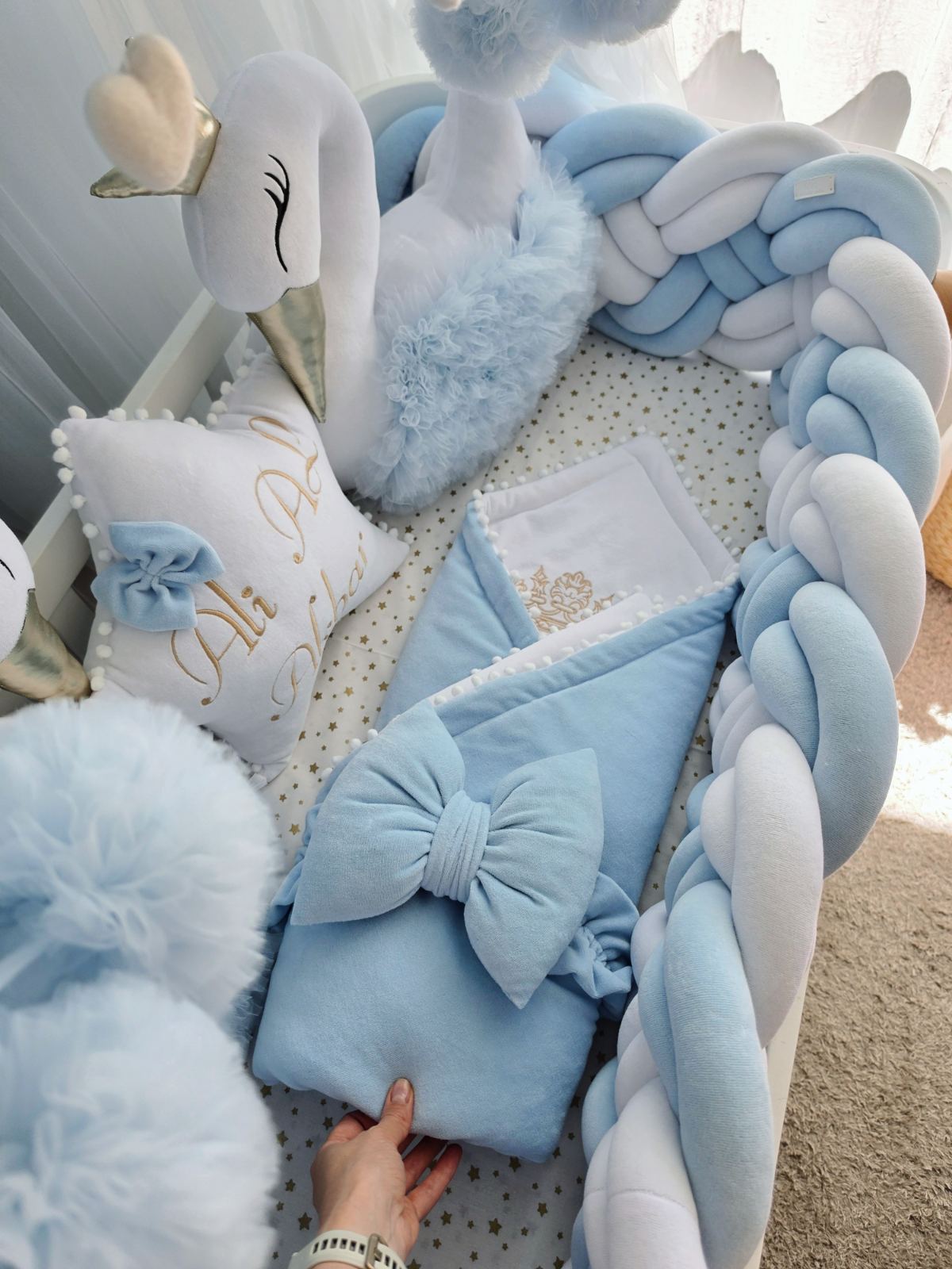Blue Baby Bedding Set - Premium Crib Set with Swan