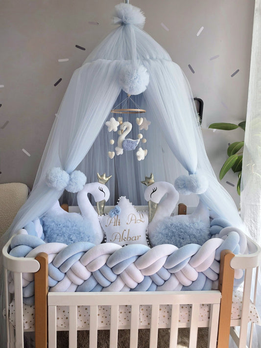 Blue Baby Bedding Set - Premium Crib Set with Swan