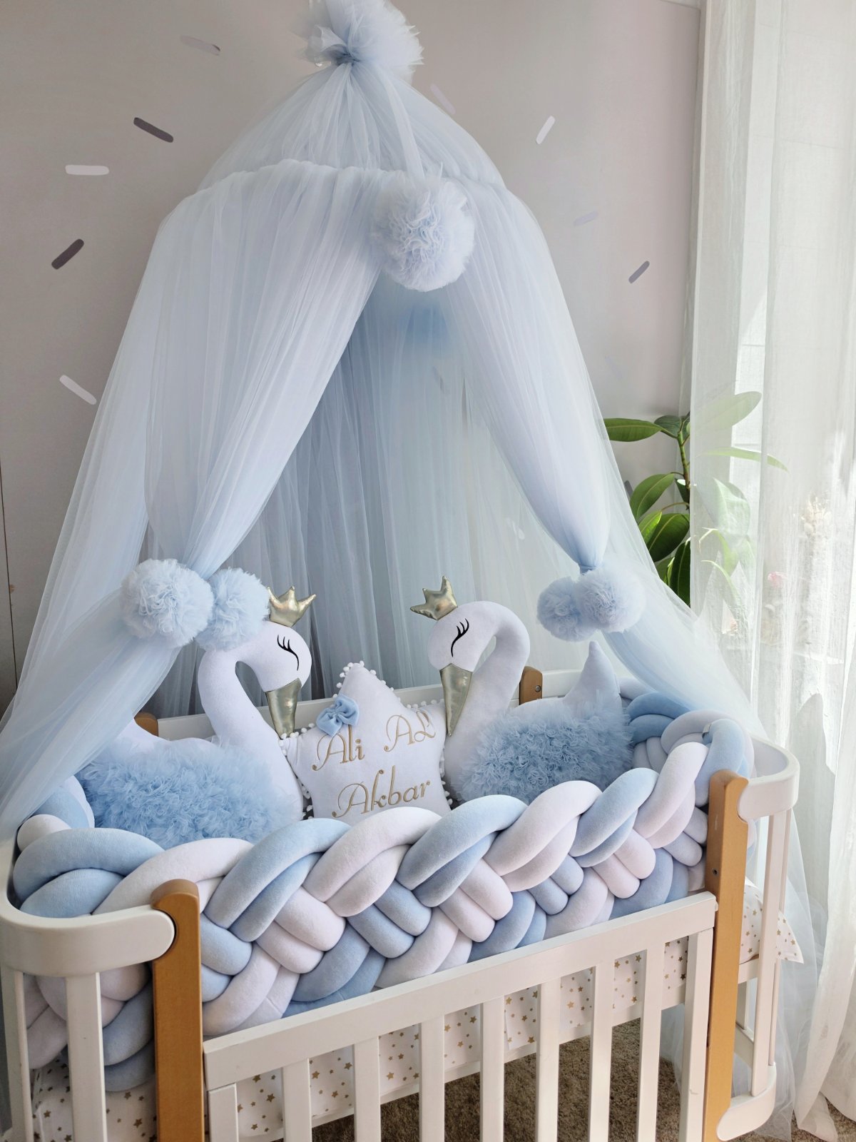 Blue Baby Bedding Set - Premium Crib Set with Swan