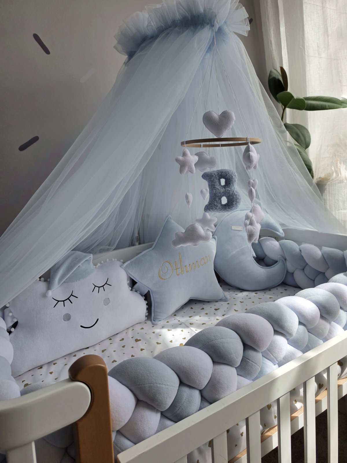 Personalized Baby Crib Mobile with Stars, Clouds & Hearts