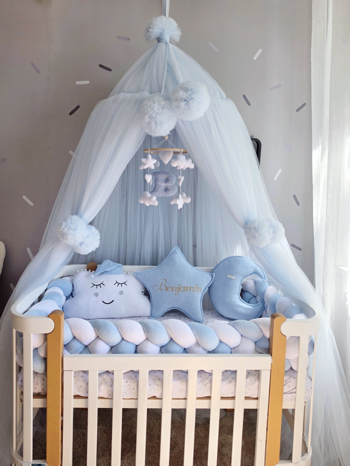 Personalized Baby Crib Mobile with Stars, Clouds & Hearts