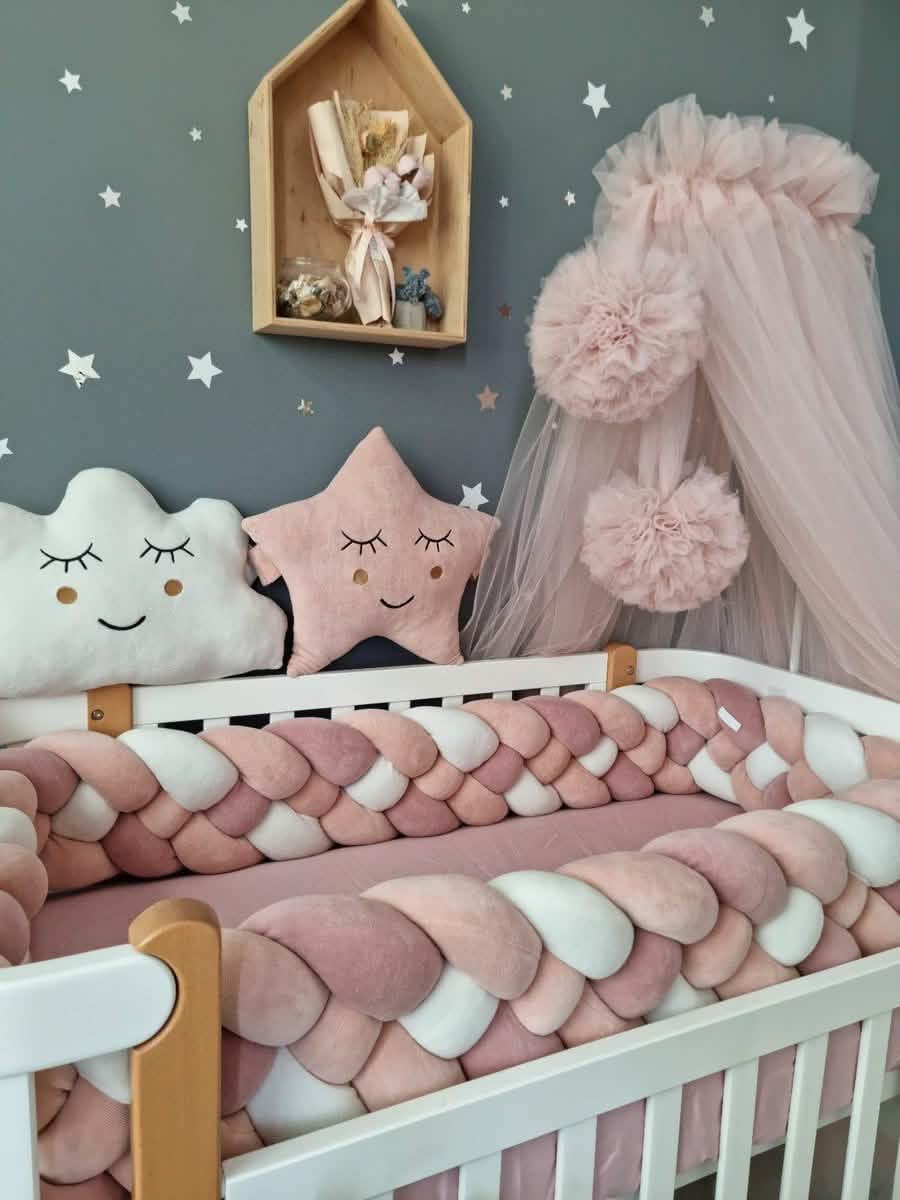 Double braided crib bumper blush shadows 20 cm