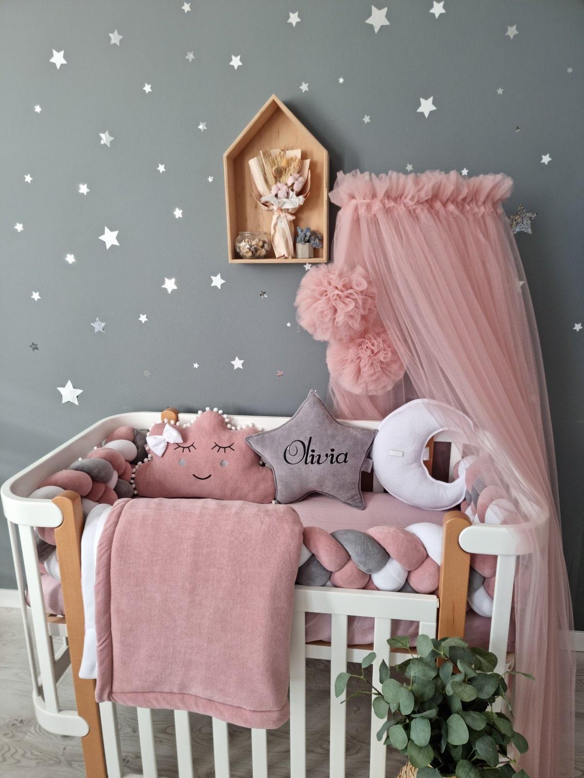 Light Blush pink bed canopy curtains, baby baldachin - KariStudio