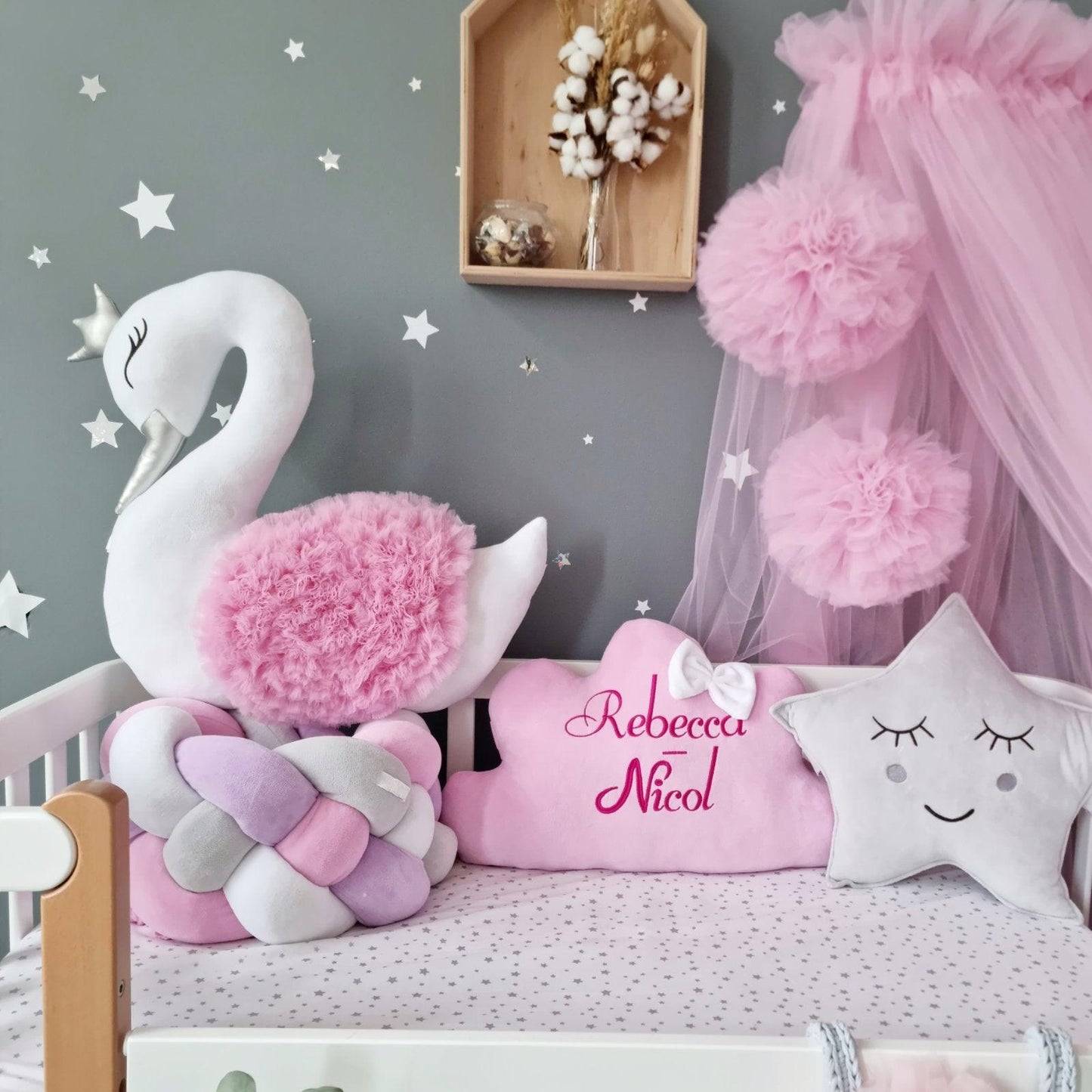 Princess Pillow swan Light blush, side crib pillow - KariStudio