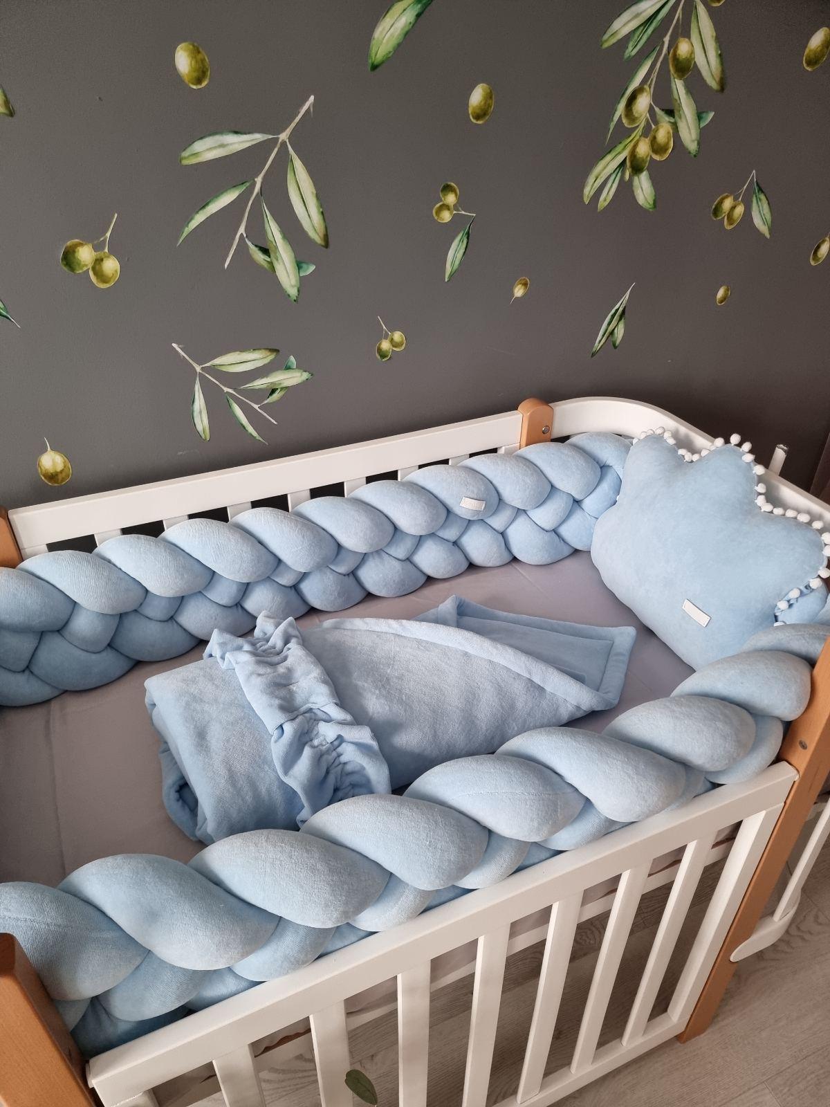 Personalized crib bumper set grey. Braided crib bumper - KariStudio