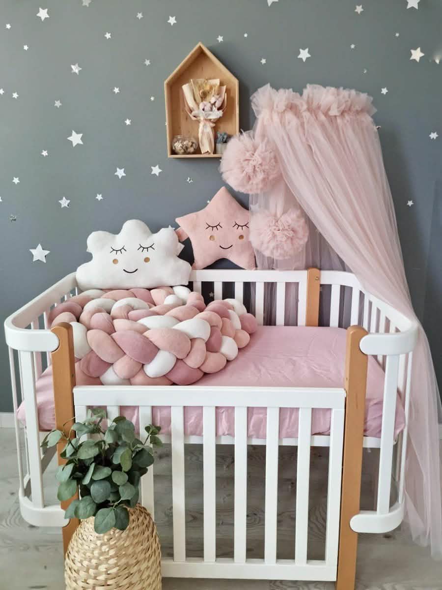 Double braided crib bumper blush shadows 20 cm