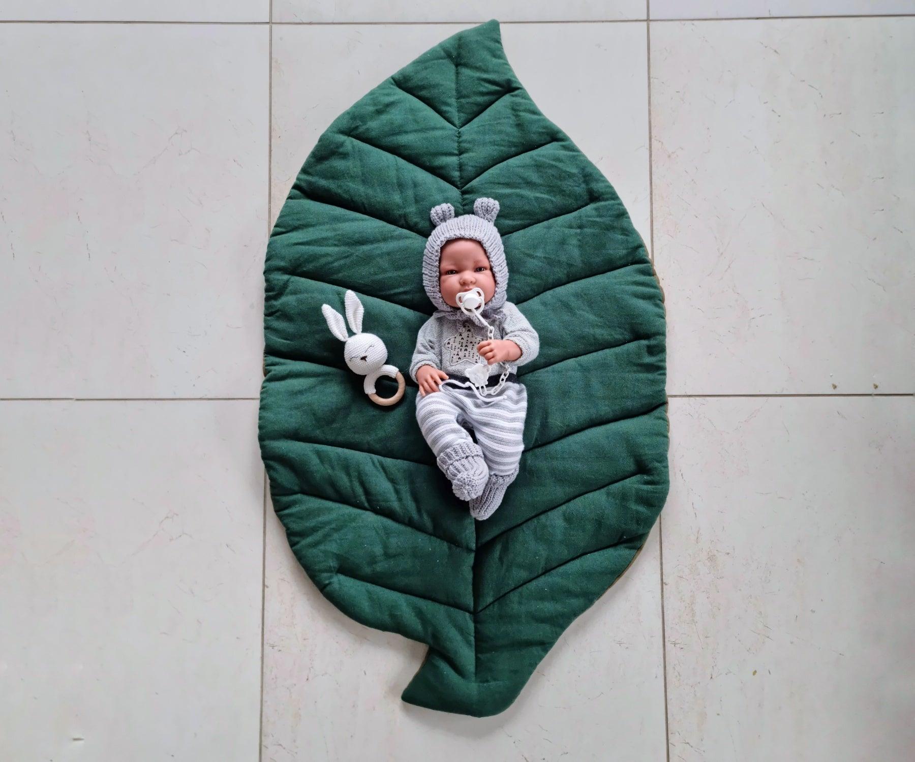 Baby linen leaf play mat blue pink - KariStudio