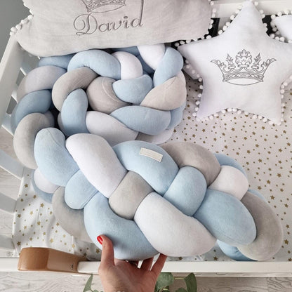 Double braided crib bumper blue white 20 cm - KariStudio