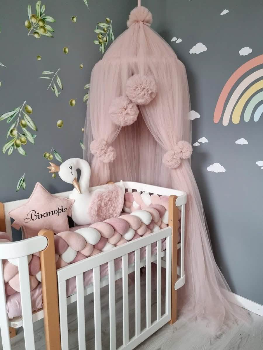 Double braided crib bumper blush shadows 20 cm