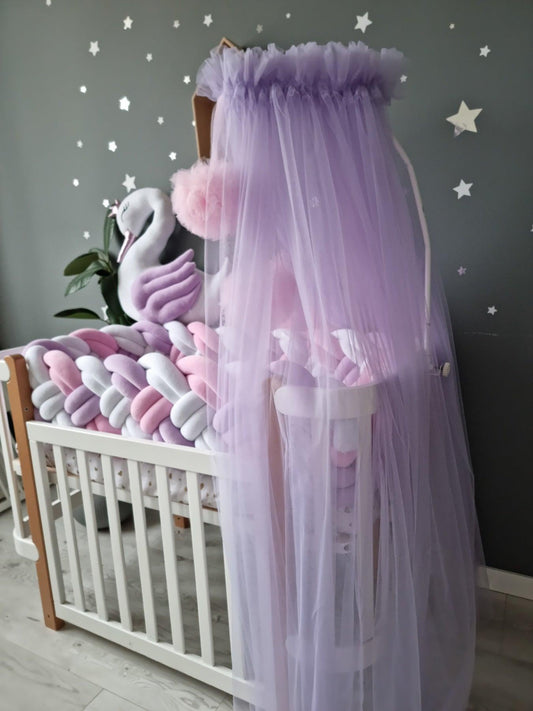 Personalized baby bedding set lavender. Braided crib bumper - KariStudio