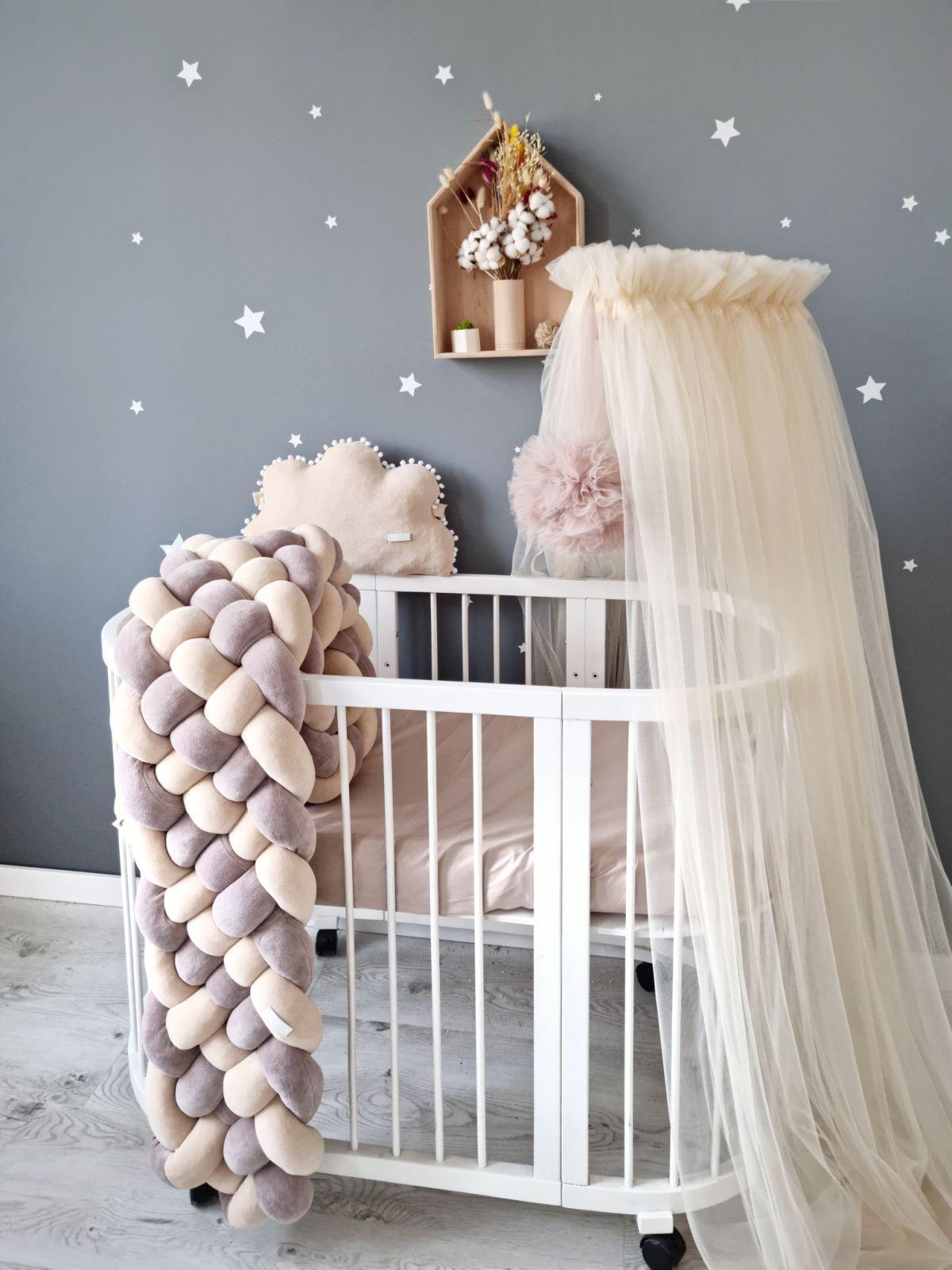 Personalized baby bedding set cappuccino. Braided crib bumper - KariStudio