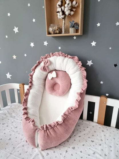 Personalized baby bedding set for girl blush with baldachin - KariStudio