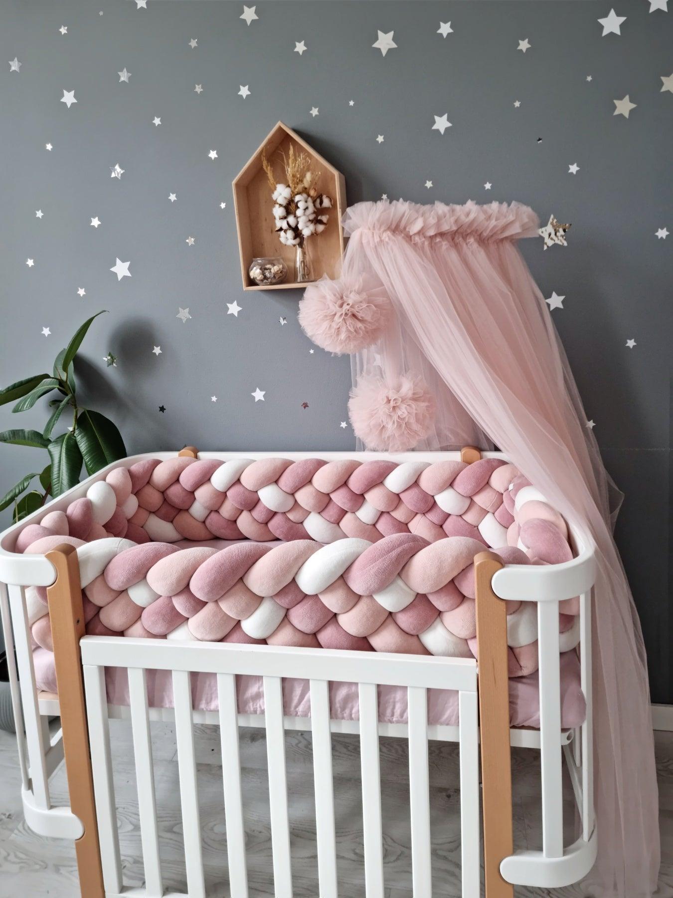 Personalized cot bumper set for girl blush. Braided crib bumper - KariStudio