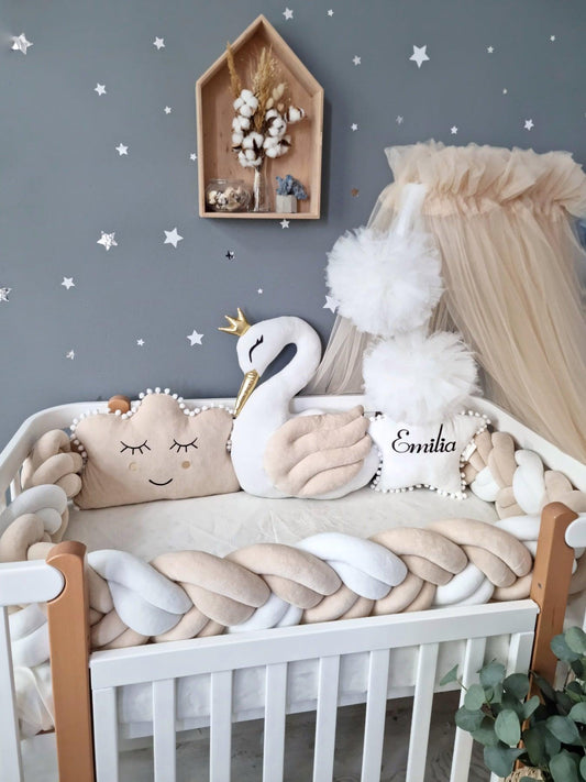 Personalized crib bumper set beige - KariStudio