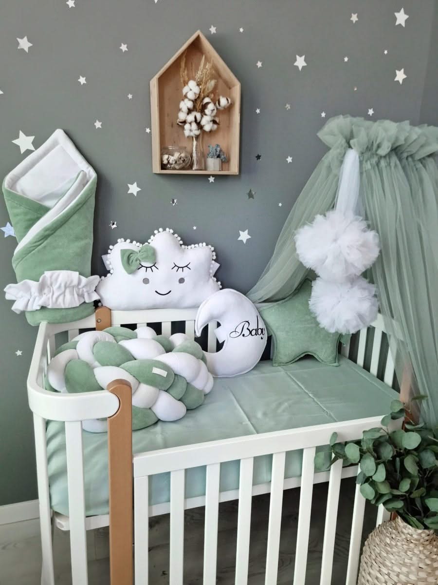 Baby Bedding Set Sage Green - Princess Swan, Star & Seashell Baby Bedding Set Sage Green - Princess Swan, Star & Seashell