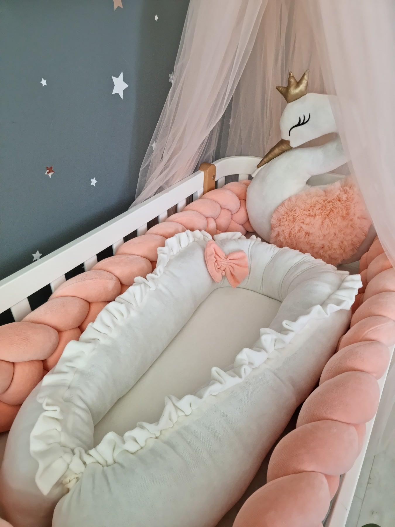 Personalized crib bumper set peach. Braided crib bumper - KariStudio